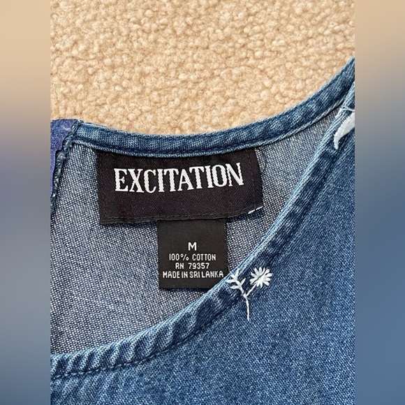 Excitation Denim Embroidered Sleeveless Dress - 100% Cotton - Size: Medium - Picture 6 of 7